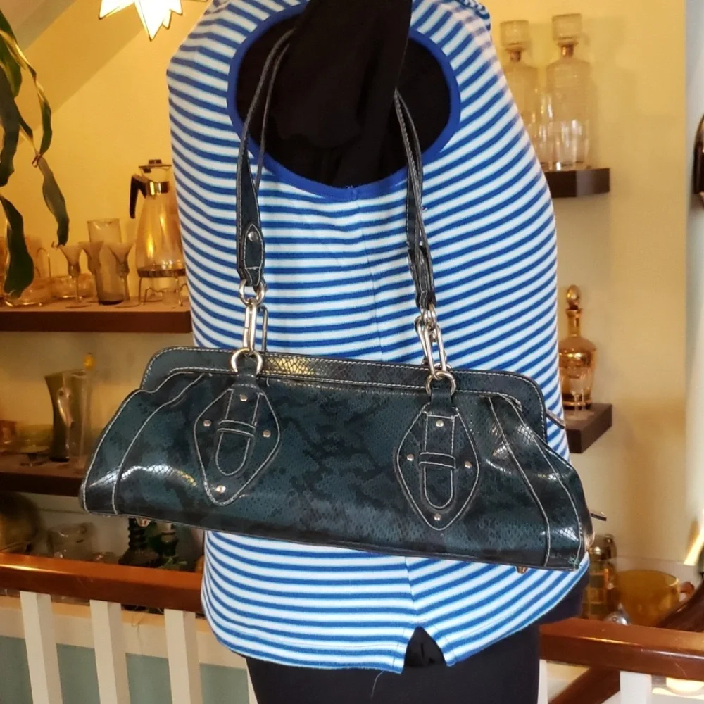 Worthington Faux Snake Turquoise Handbag With Charm Keychain